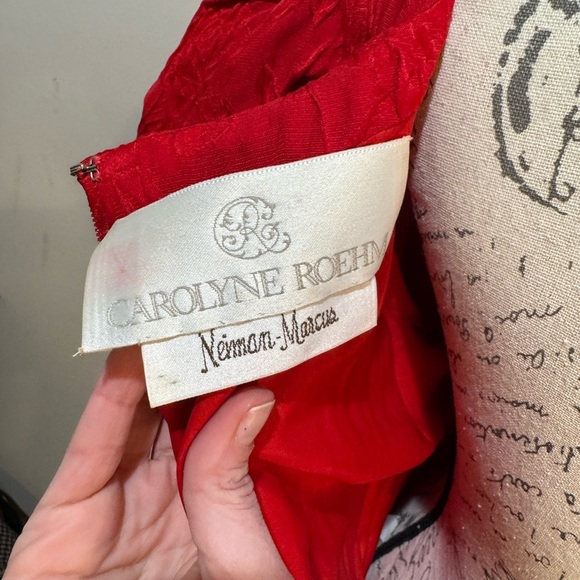 Carolyne Roehm for Neiman Marcus Vintage Dress Sz 8 Red Floral Puff Sleeves - Picture 8 of 13